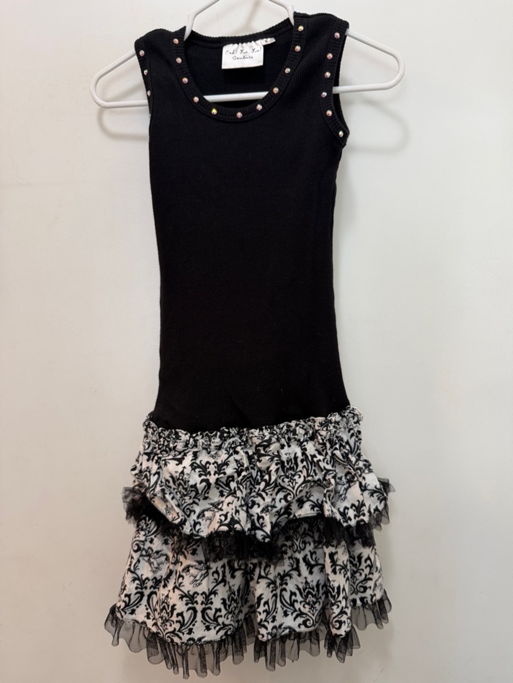 Ooh! La, La! Couture Black Sleeveless Ribbed Tank Dress w/ Iridescent Studs